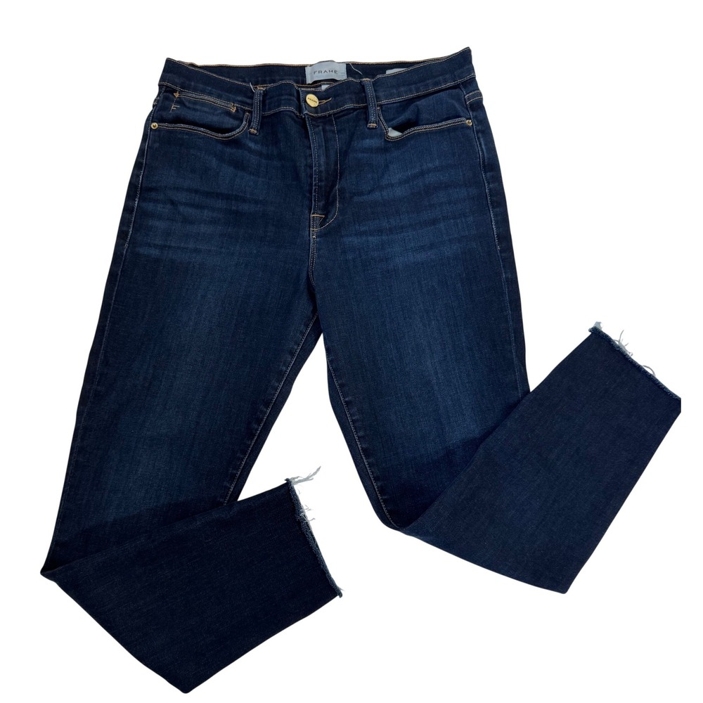 FRAME Le High Skinny Jeans Copa Dark Wash Raw Hem 30 LHSKOS865 Women's